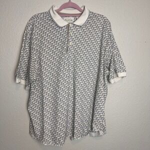 Axis‎ Mens White Patterned Short Sleeve Polo Shirt American Style Size L
